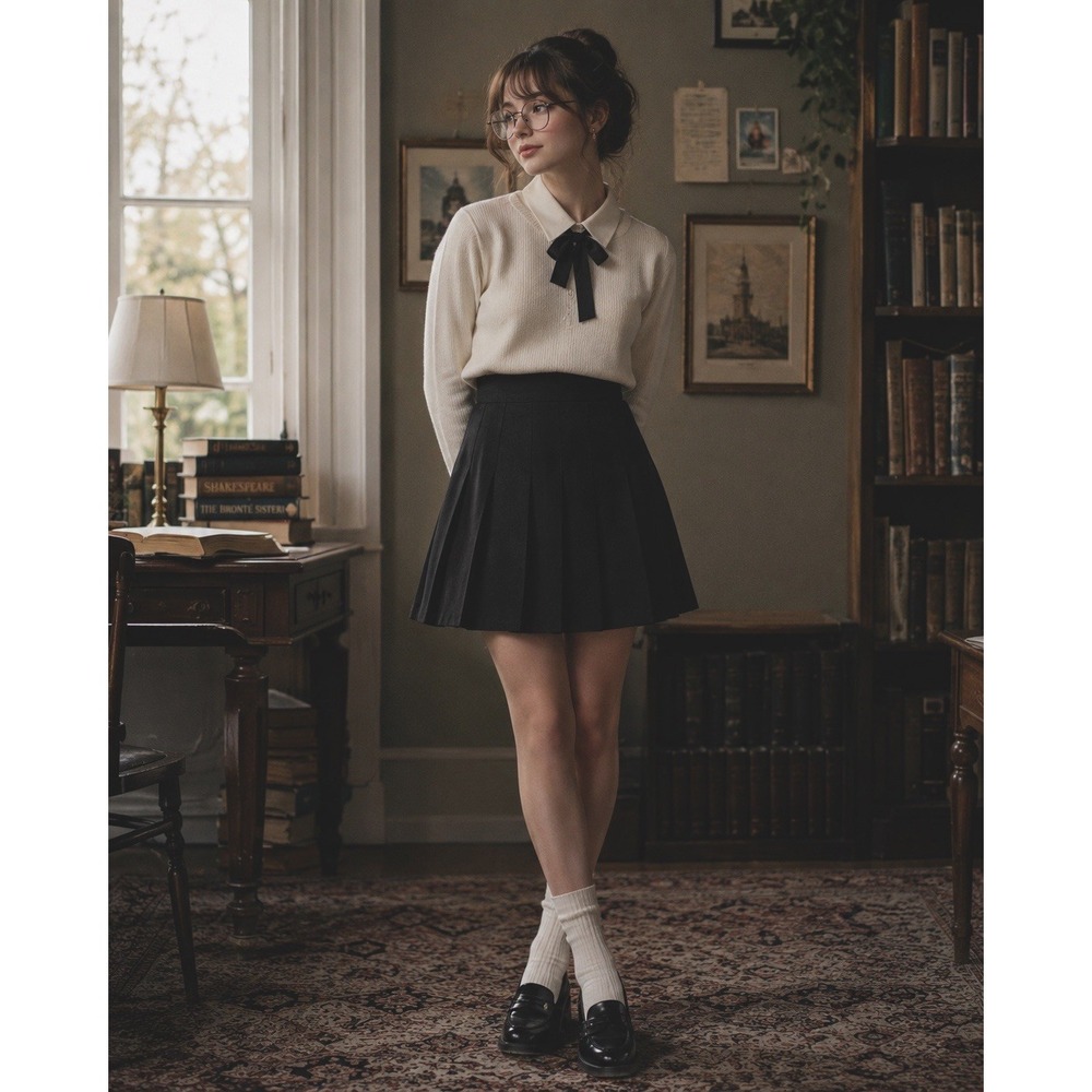 Black Pleated Mini Skirt High Waisted Preppy Academic School Girl Style Size M